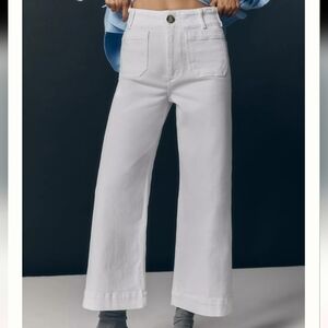 MAEVE ANTHROPOLOGIE the colette crop pant linen blend in blue - size 22W